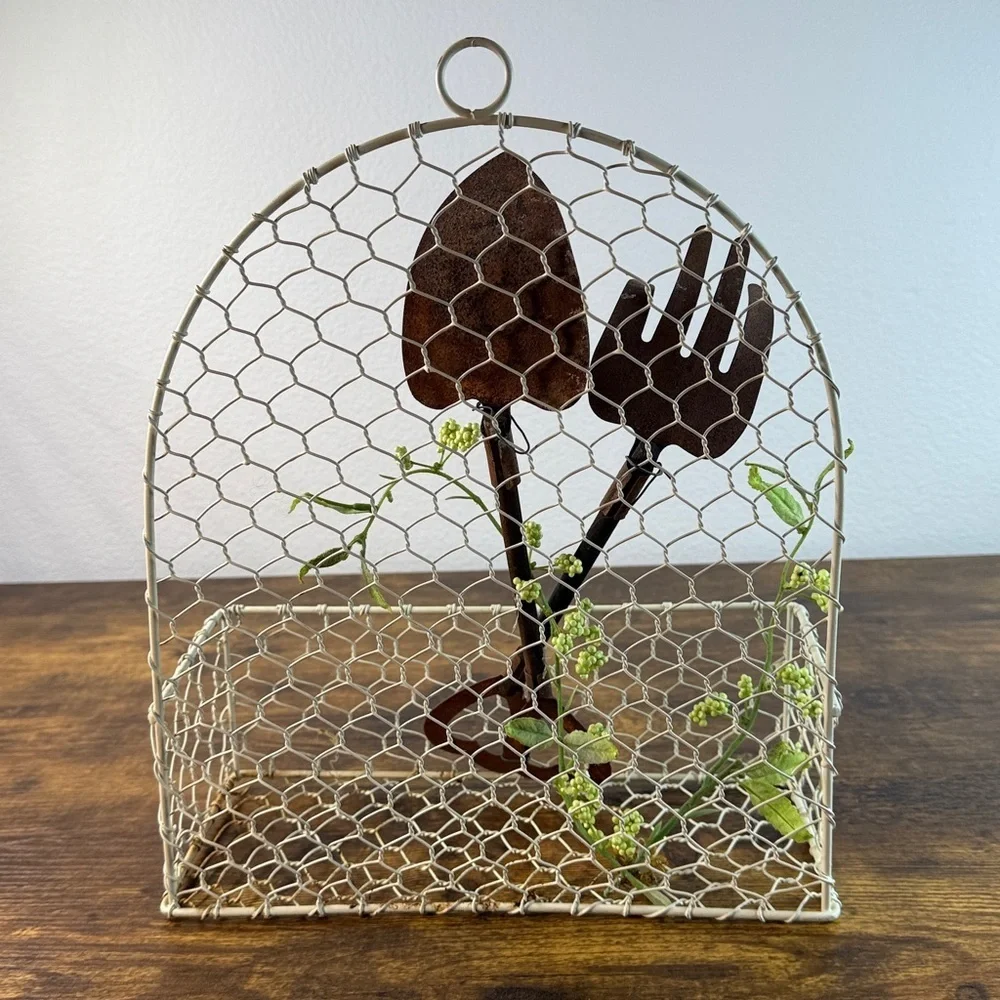 Rustic Brown and Cream Wall Decor with Garden Tools